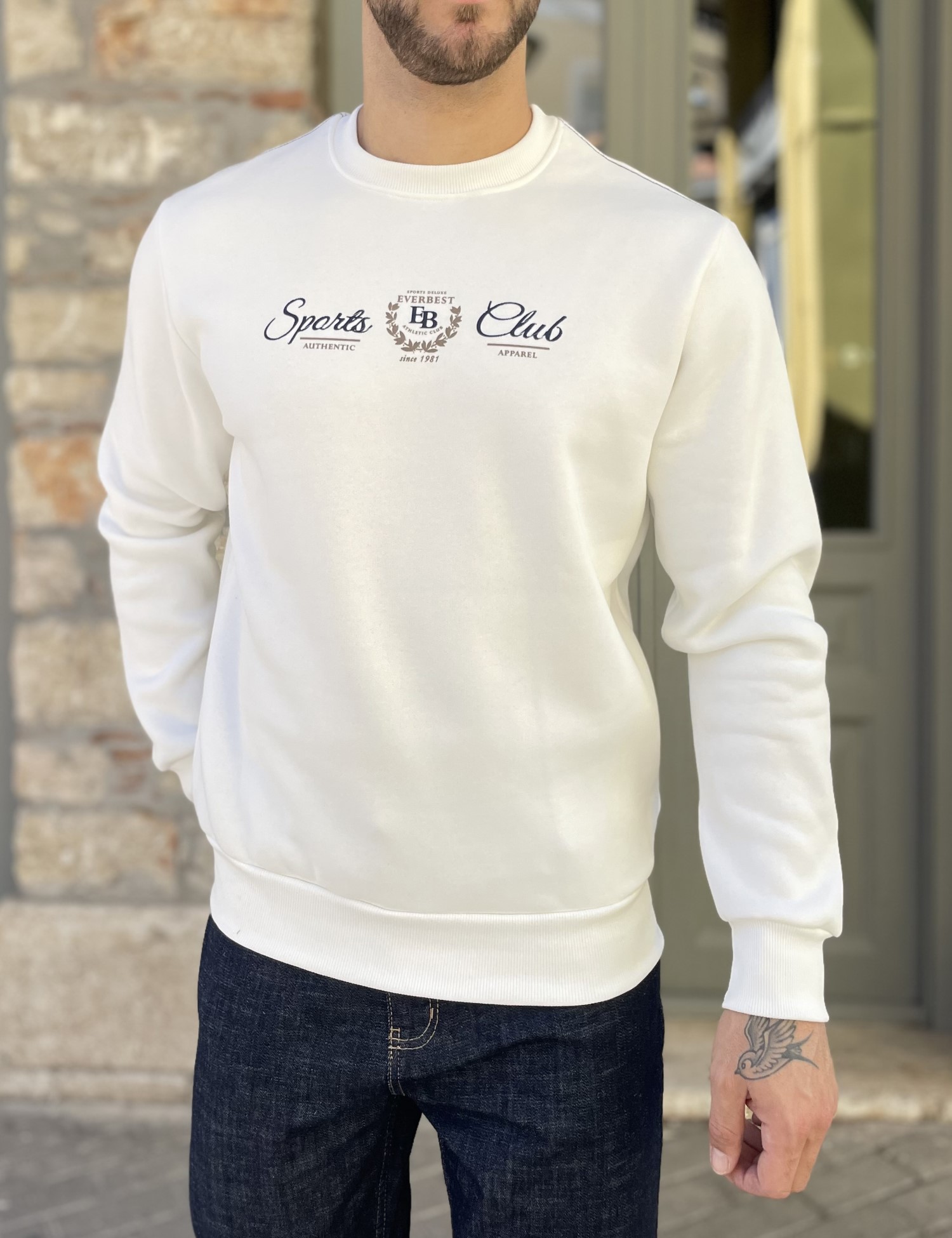 Everbest Everbest ανδρικό Plus Size λευκό φούτερ με τύπωμα 2610020